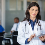 female doctor with tablet health sharing